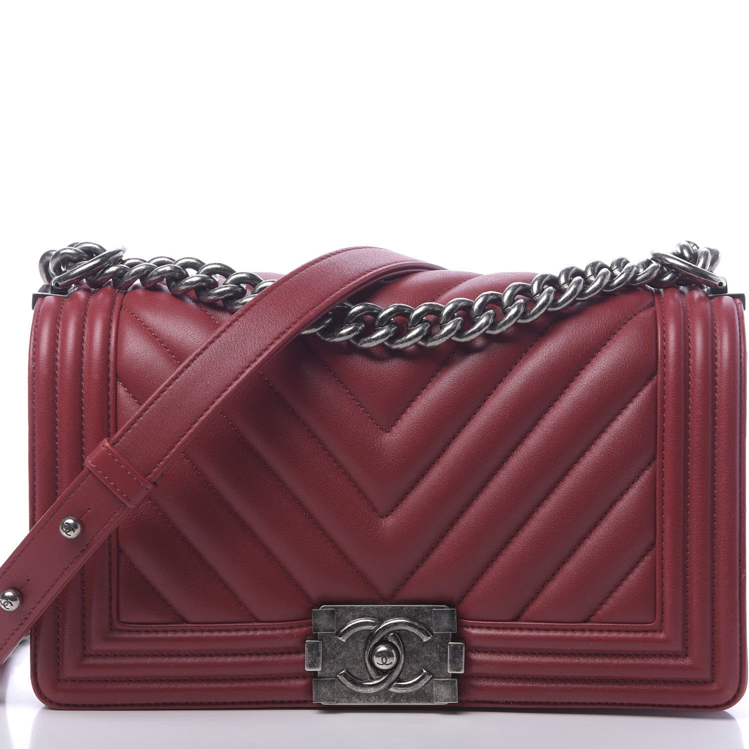 Chanel Lambskin Chevron Quilted Medium Boy Flap Dark Red 12 of 13