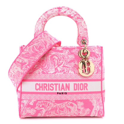 Christian Dior Canvas Toile De Jouy Reverse Embroidered Medium Lady D-Lite Fluorescent Pink 1 of 10
