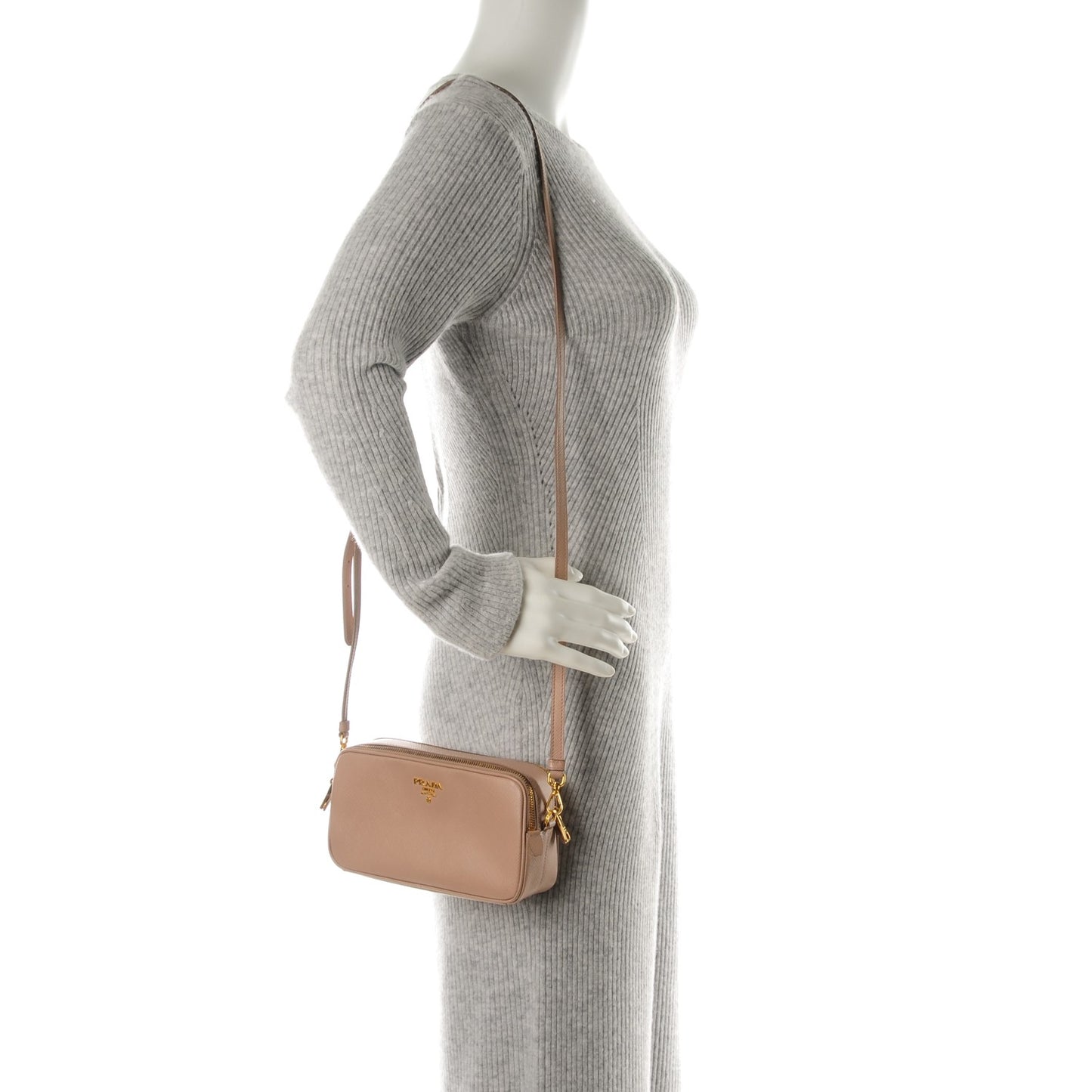 Saffiano Mini Double Zip Crossbody Cammeo