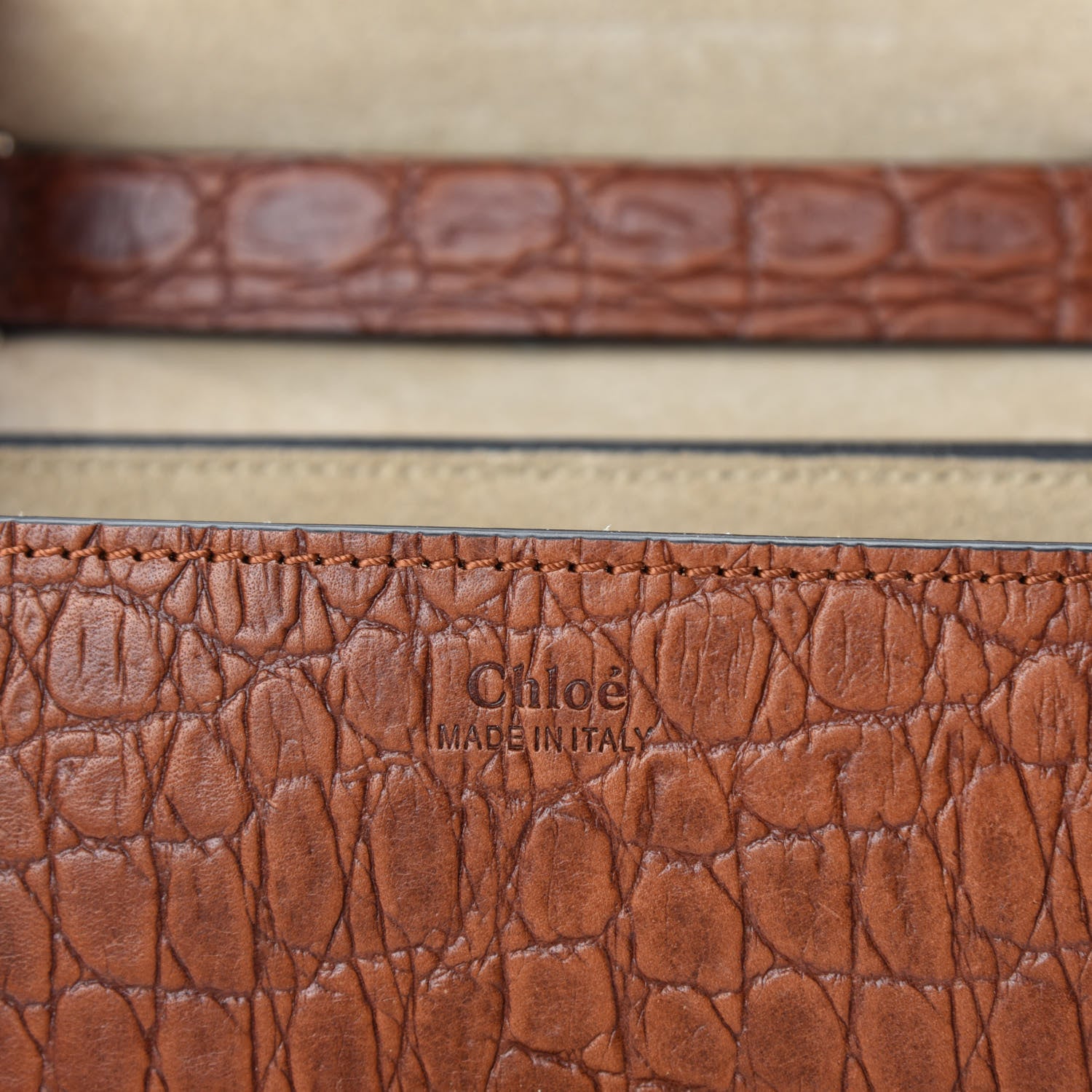 Chloe Calfskin Crocodile Embossed Drew Shoulder Bag Mahogany 8 of 9