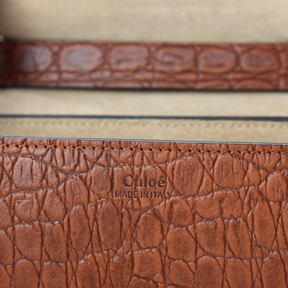 Chloe Calfskin Crocodile Embossed Drew Shoulder Bag Mahogany 8 of 9