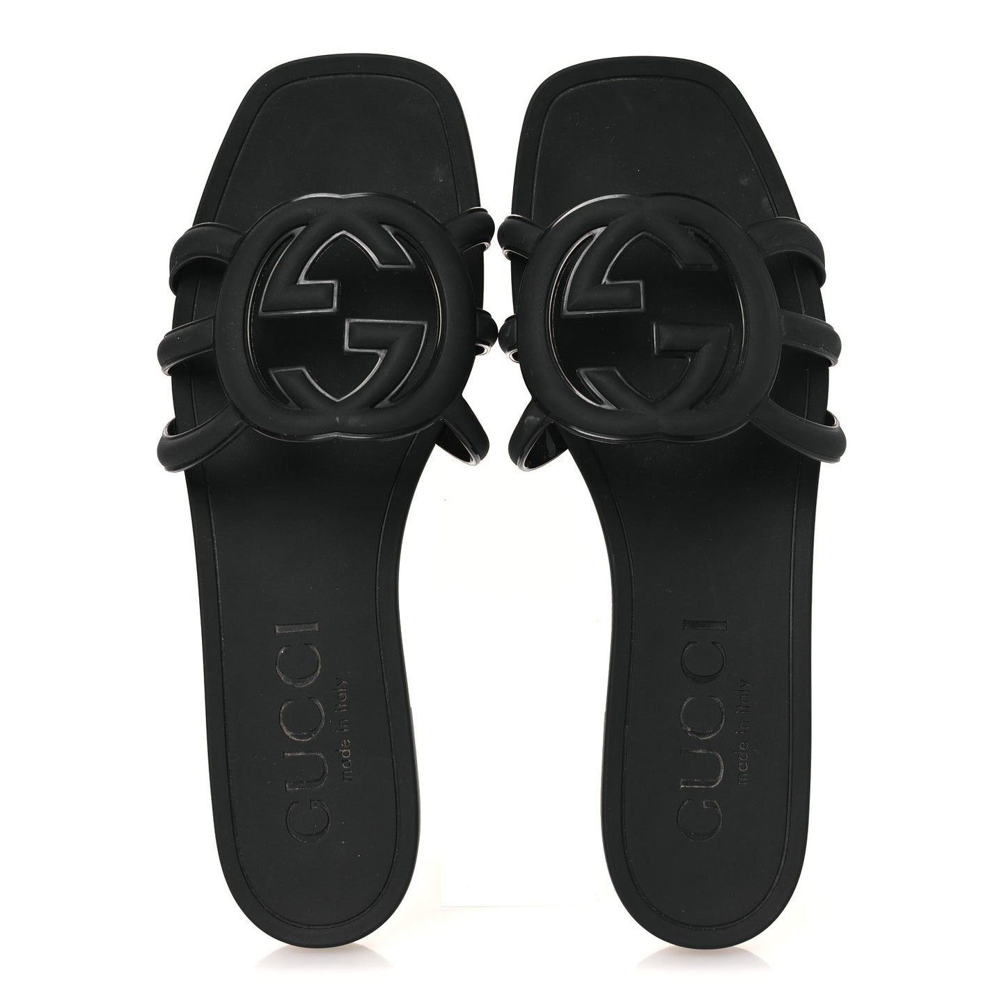 Rubber Interlocking G Womens Slide Sandals 38 Black