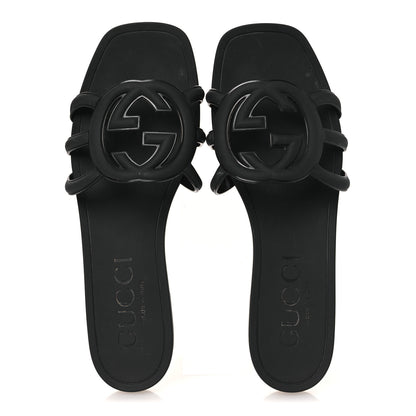 Gucci Rubber Interlocking G Womens Slide Sandals 38 Black 2 of 11