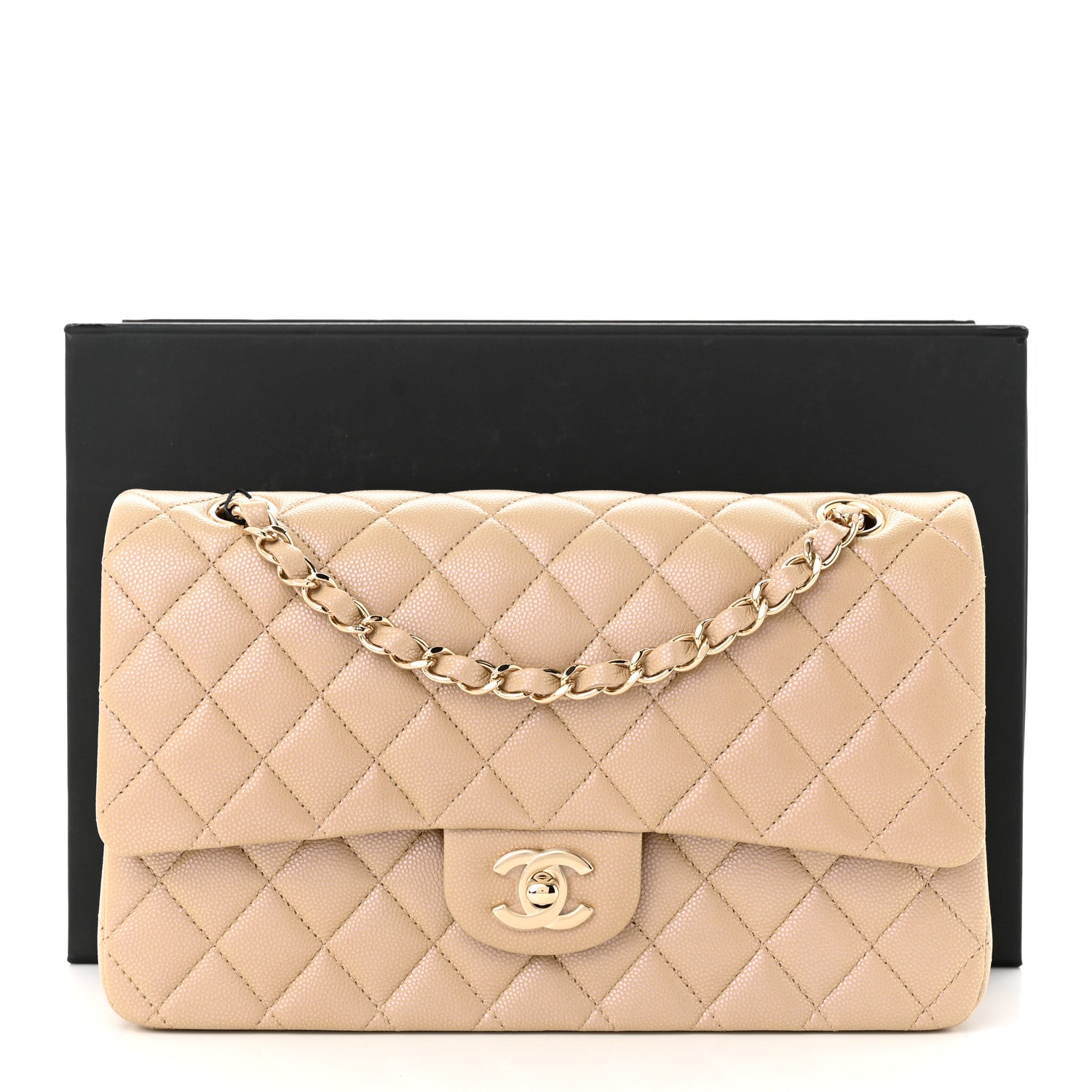 Chanel Iridescent Caviar Quilted Medium Double Flap Dark Beige 11 of 11