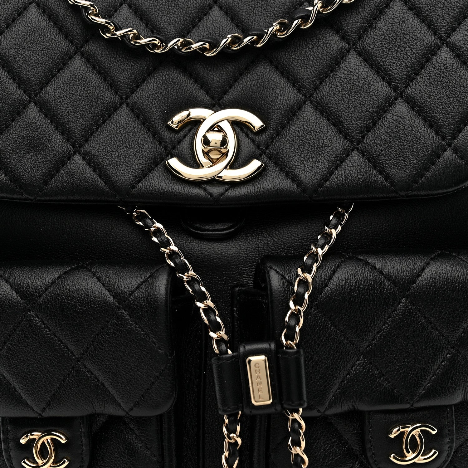 Chanel Calfskin Quilted Large Duma Pockets Drawstring Backpack Black 8 of 11