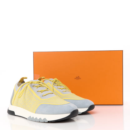 Hermes Knit Goatskin Womens Addict Sneakers 36.5 Jaune Citron Gris 9 of 9