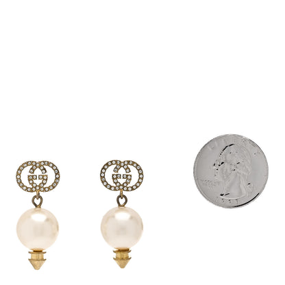 Gucci Metal Crystal Pearl Interlocking G Earrings Shiny Gold 2 of 5