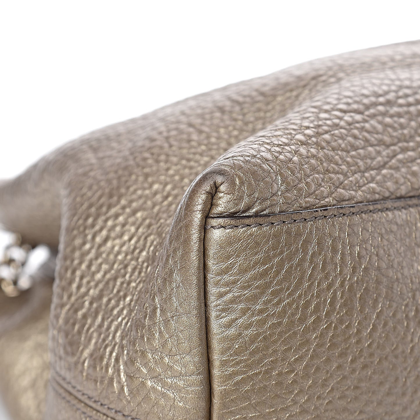 Metallic Pebbled Calfskin Medium Soho Chain Shoulder Bag Golden Beige