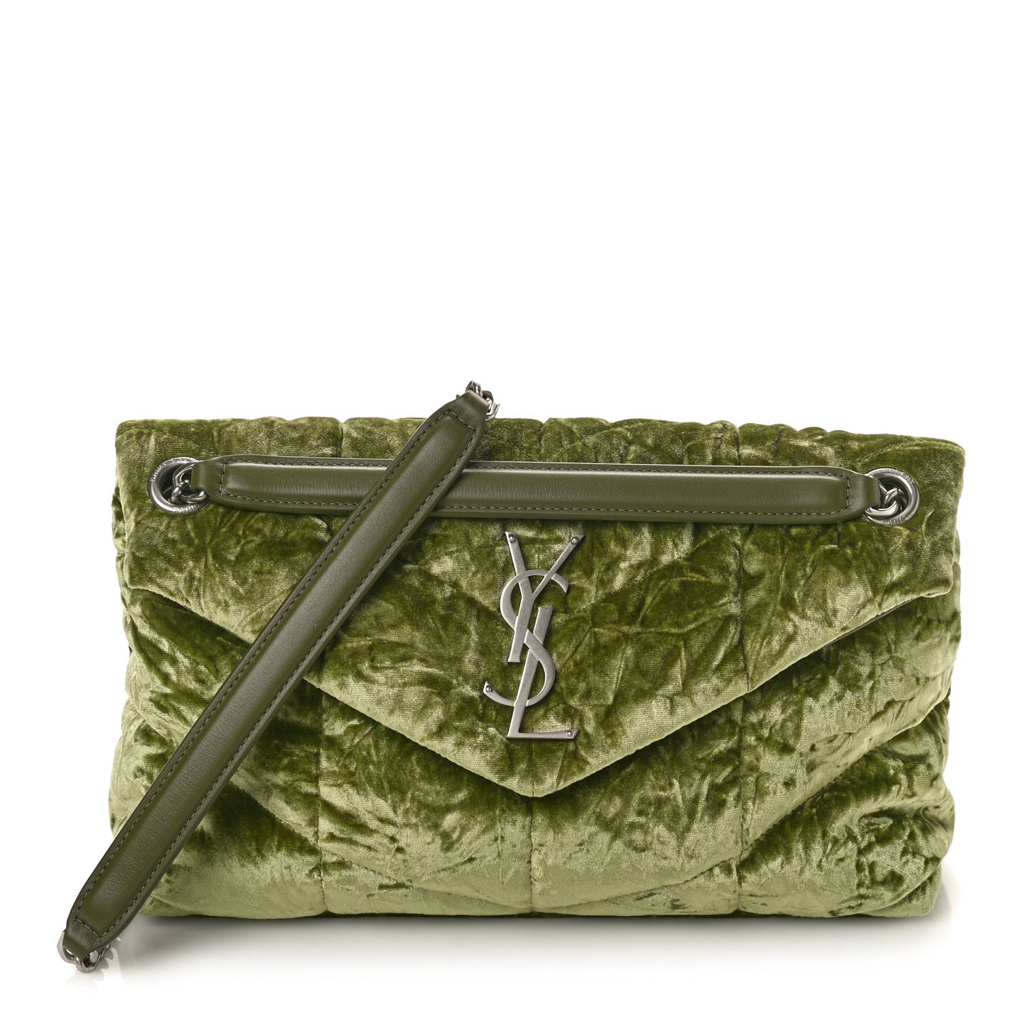 Velvet Quilted Small Loulou Puffer Monogram Chain Satchel Light Avocado