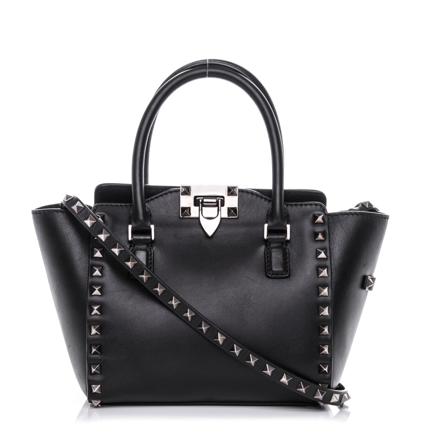 Vitello Mini Rockstud Double Handle Tote Black