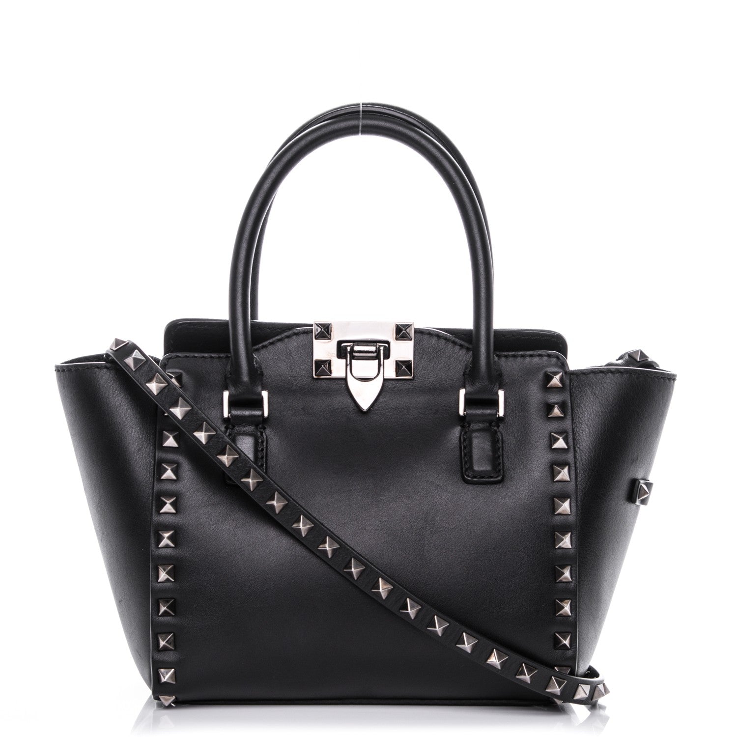 Valentino Garavani Vitello Mini Rockstud Double Handle Tote Black 1 of 6