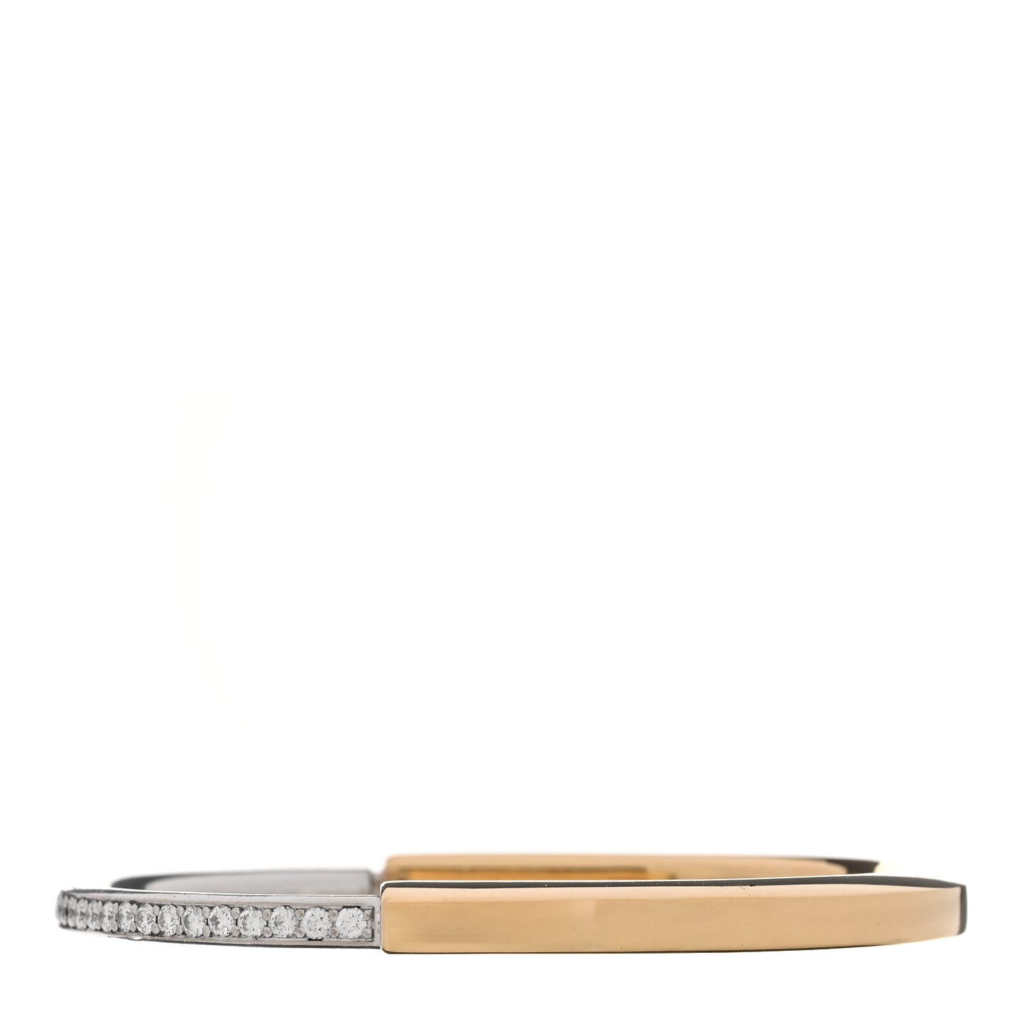 18K Yellow White Gold Diamond Tiffany Lock Half Pave Bangle Bracelet