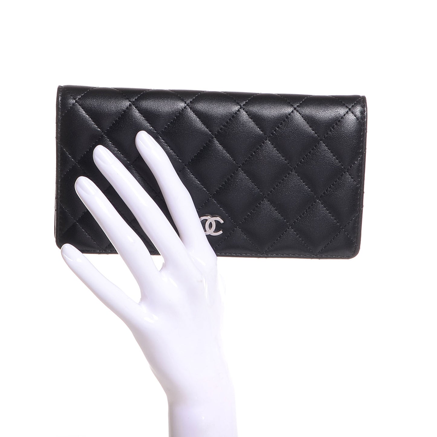 Lambskin Quilted Yen Wallet Black