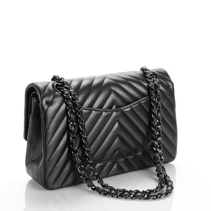 Chanel Lambskin Chevron Quilted Medium Double Flap So Black 3 of 9