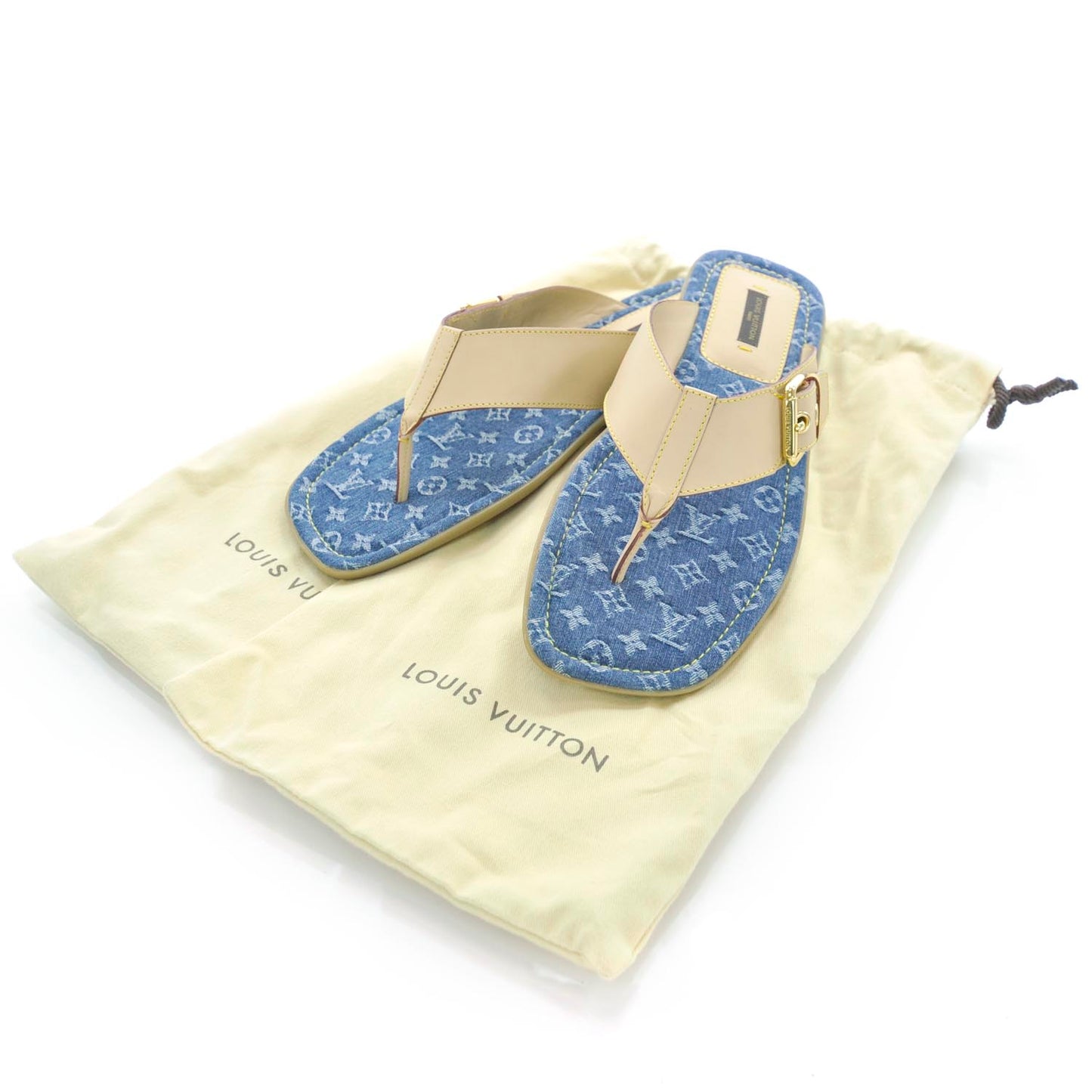 Vachetta Denim Monogram Thong Sandals 41