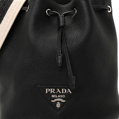 Prada Vitello Daino Soft Drawstring Bucket Bag Black 7 of 9