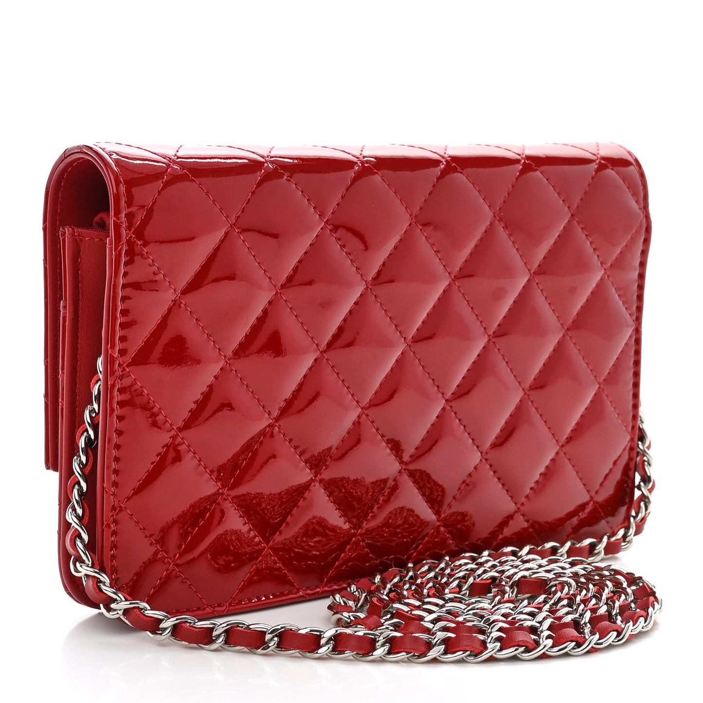 Patent Quilted Brilliant Wallet On Chain WOC Red