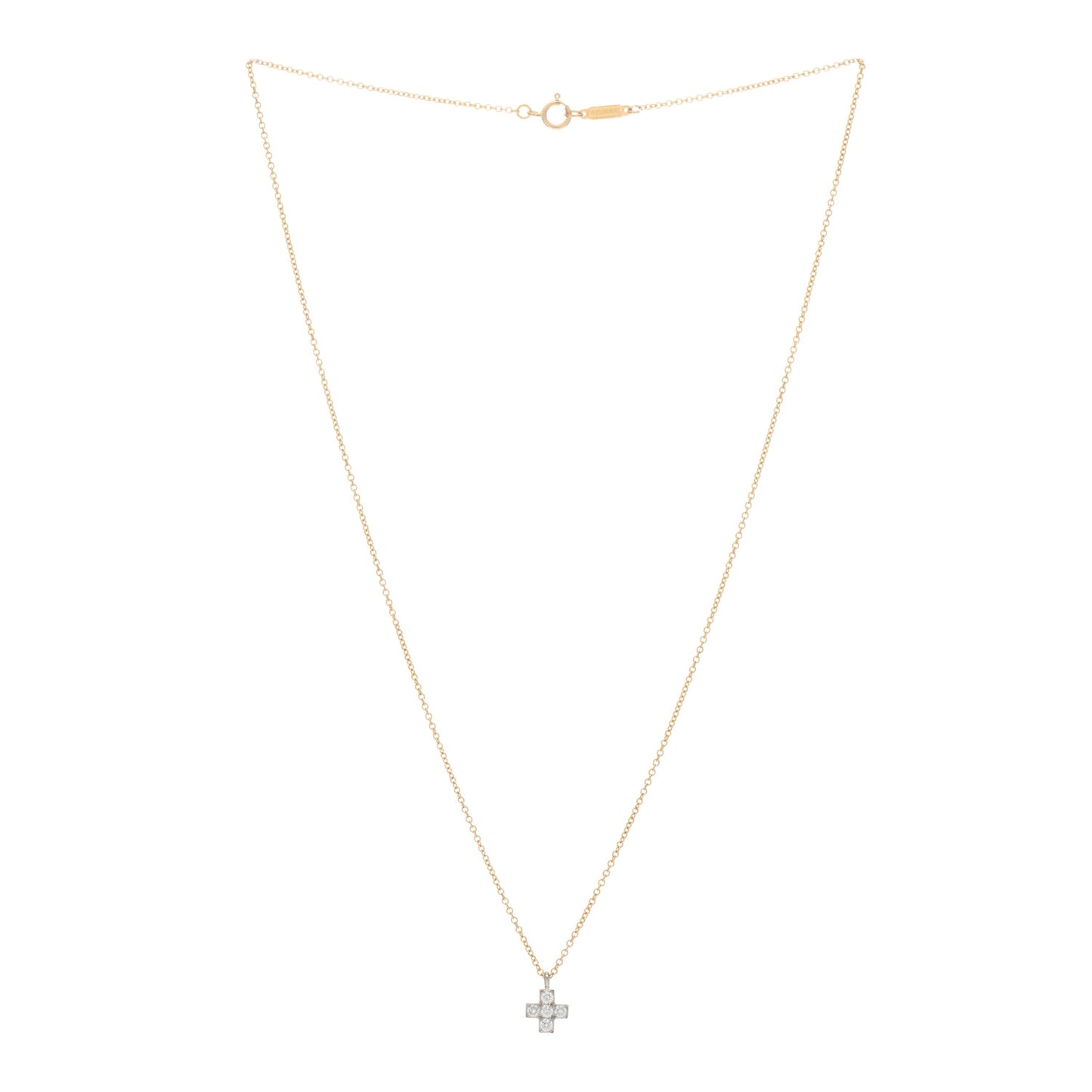 18K Yellow Gold Platinum Diamond Cruciform Cross Pendant Necklace