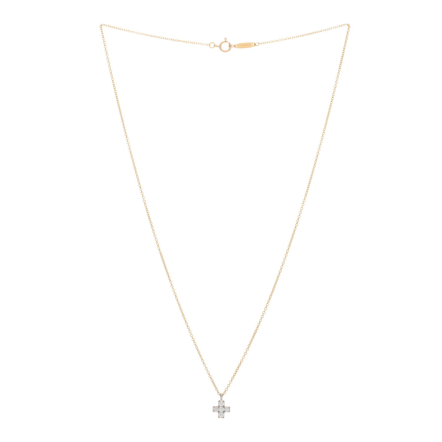 Tiffany 18K Yellow Gold Platinum Diamond Cruciform Cross Pendant Necklace 2 of 4