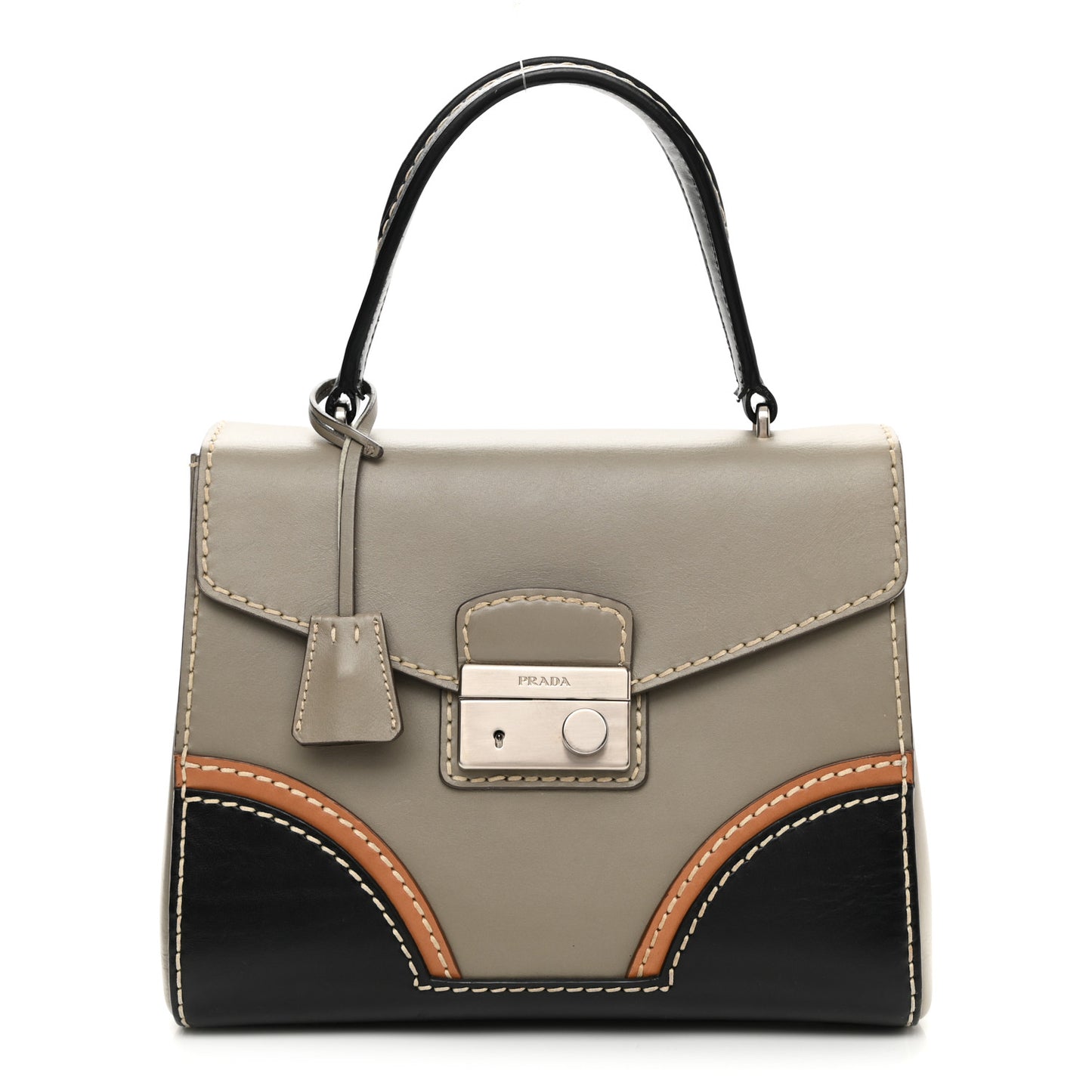 Vitello Tri-Color Medium Sound Top Handle Satchel Grigio Black