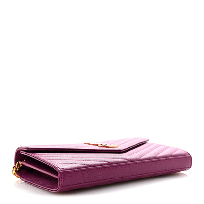 Saint Laurent Grain De Poudre Matelasse Chevron Monogram Chain Wallet Dark Grape 4 of 13