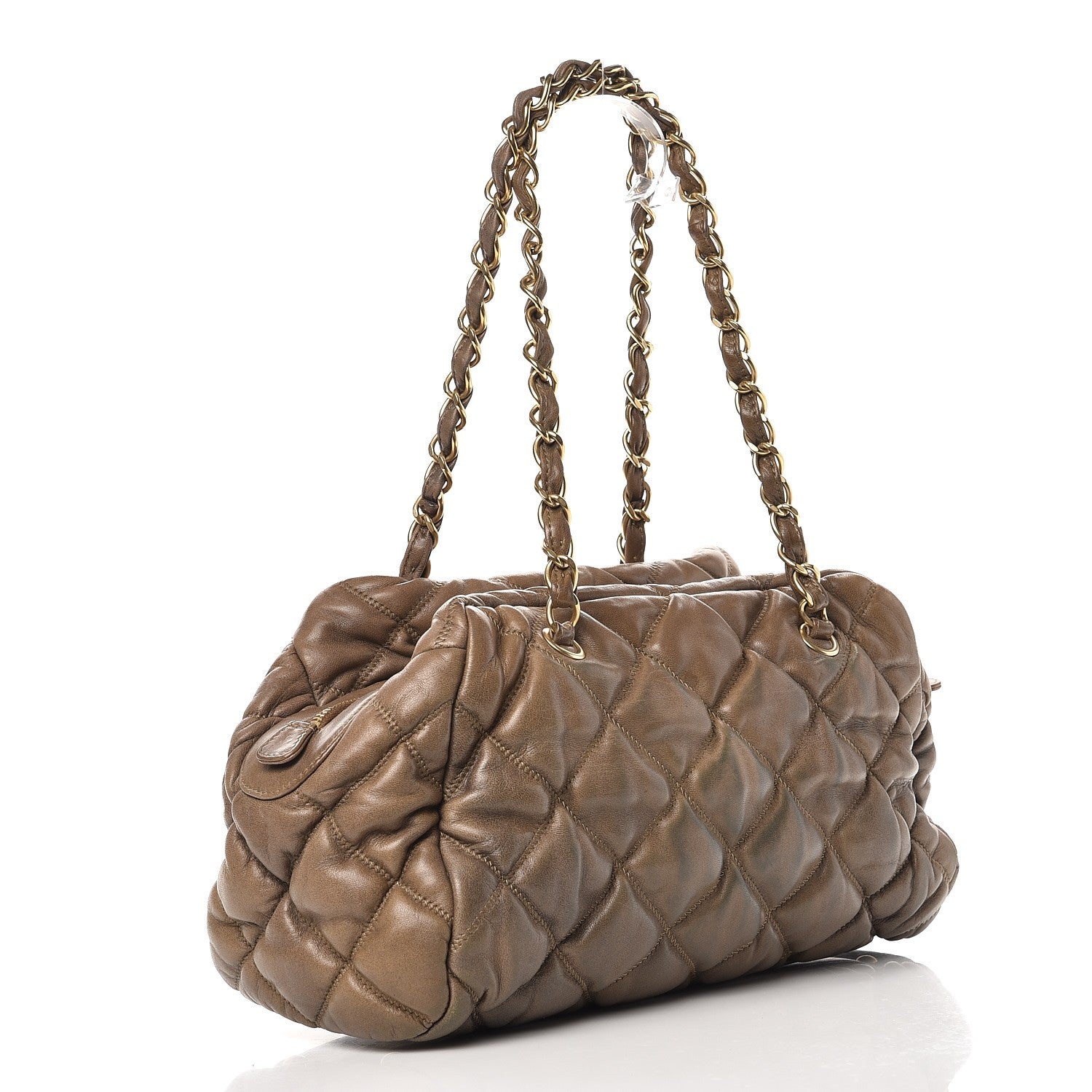 Chanel Lambskin Bubble Quilt Bowler Dark Beige 3 of 8