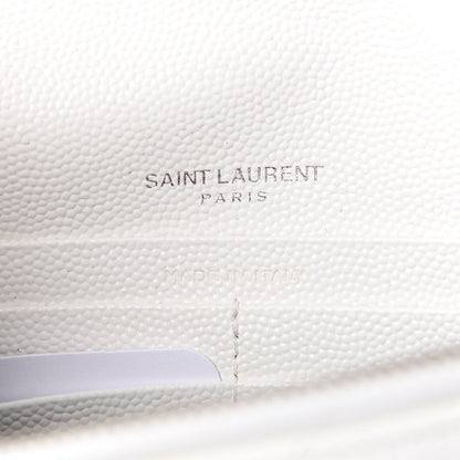 Saint Laurent Grain De Poudre Matelasse Chevron Monogram Envelope Chain Wallet Optical White 6 of 11