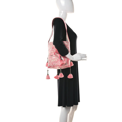 Christian Dior Canvas Reverse Embroidered Toile De Jouy D-Bubble Bucket Bag Peony Pink 2 of 12