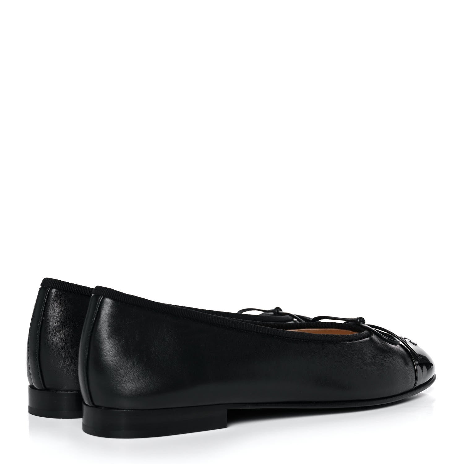 Chanel Lambskin Patent Cap Toe Ballerina Flats 37 Black 4 of 9