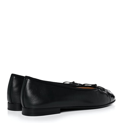 Chanel Lambskin Patent Cap Toe Ballerina Flats 37 Black 4 of 9