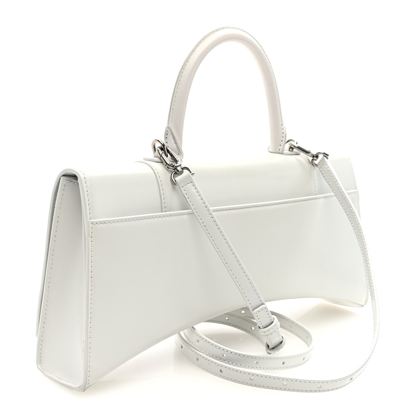 Shiny Box Calfskin Tonal B Hourglass Stretch Top Handle Bag White