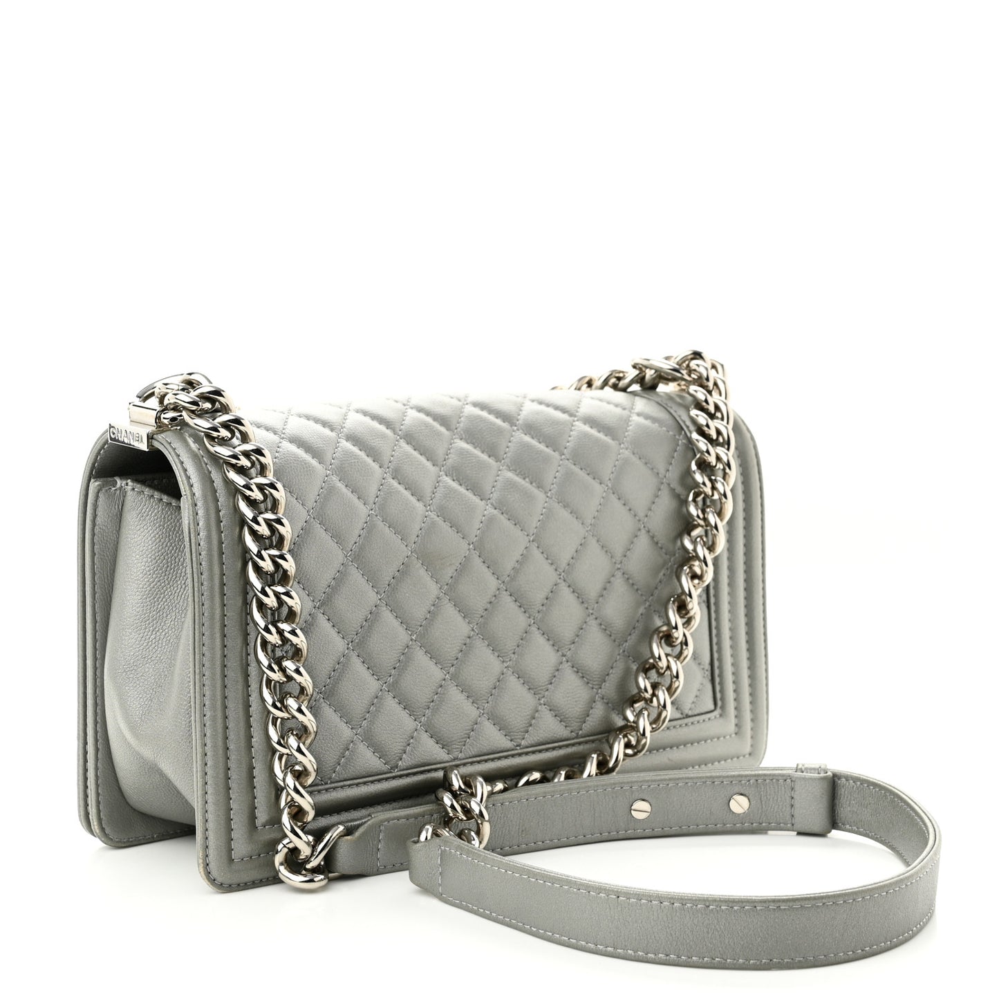 Caviar Quilted Medium Boy Flap Light Grey