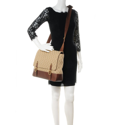 Gucci Monogram Calfskin Large Double Buckle Flap Messenger Bag Beige 2 of 7
