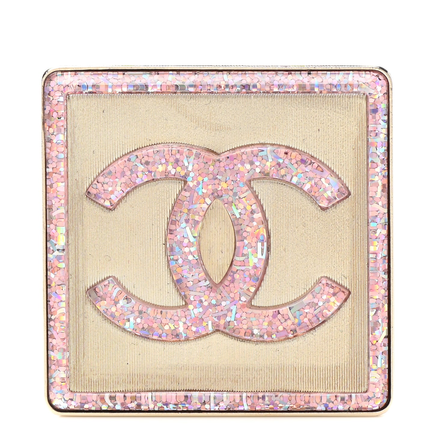 Resin Glitter Enamel Square CC Brooch Pink Gold