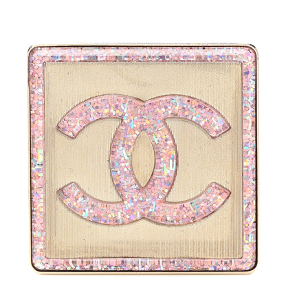 Chanel Resin Glitter Enamel Square CC Brooch Pink Gold 1 of 10