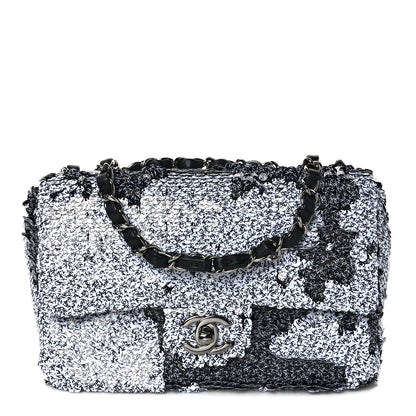 Chanel Sequin CC Logo Small Single Flap White Black 1 of 8