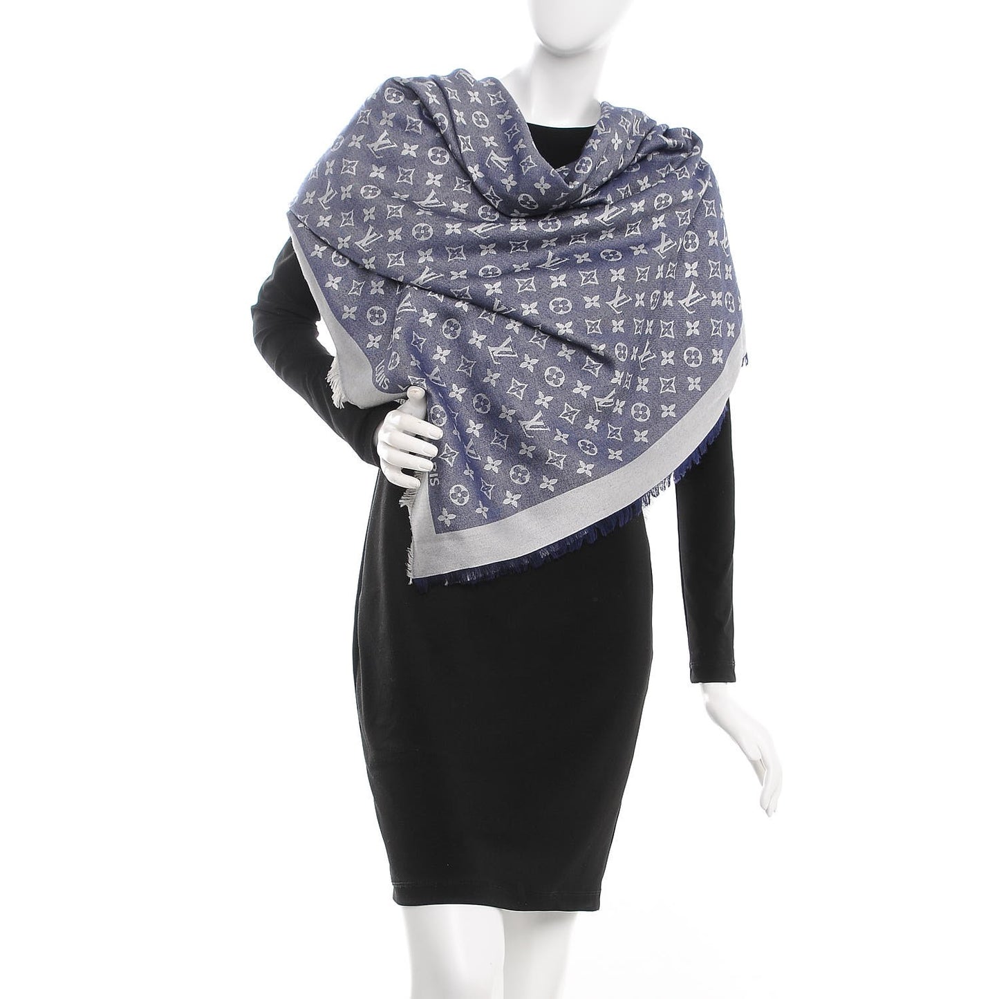 Silk Wool Monogram Denim Shawl Blue