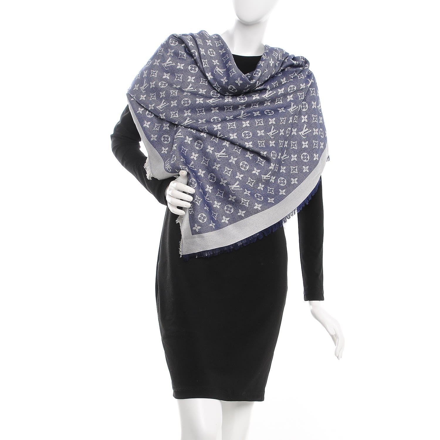 Louis Vuitton Silk Wool Monogram Denim Shawl Blue 2 of 6