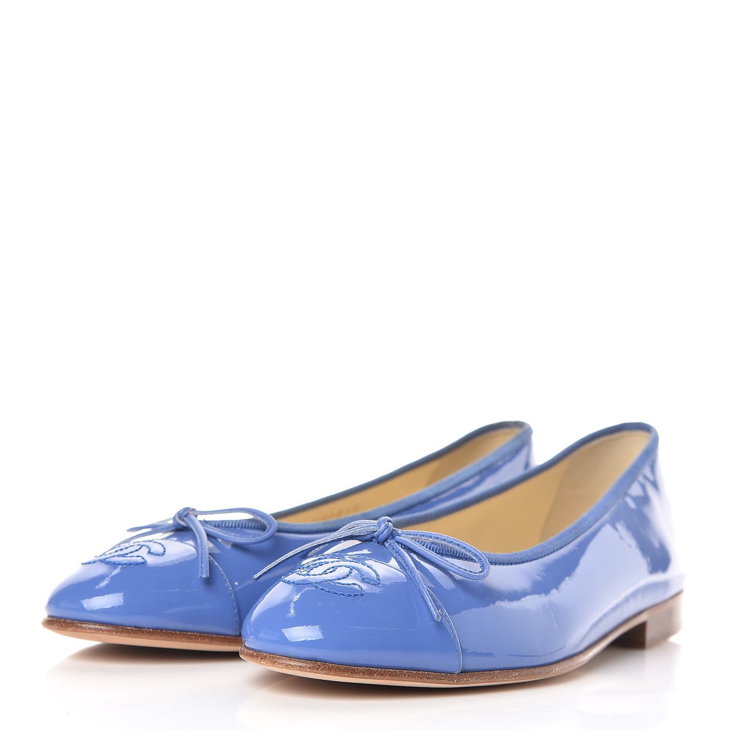 Patent Calfskin CC Cap Toe Ballerina Flats 36 Blue