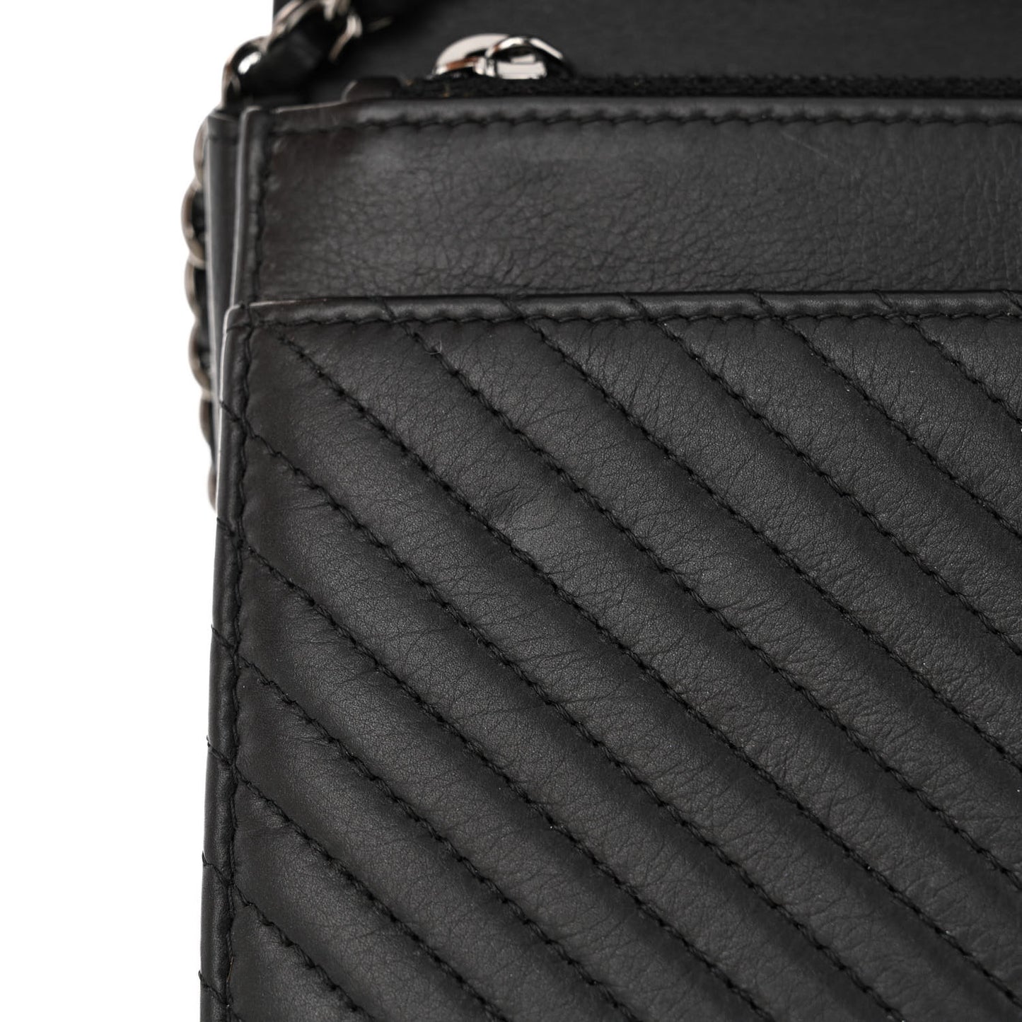 Calfskin Chevron Quilted Boy Wallet On Chain WOC Black