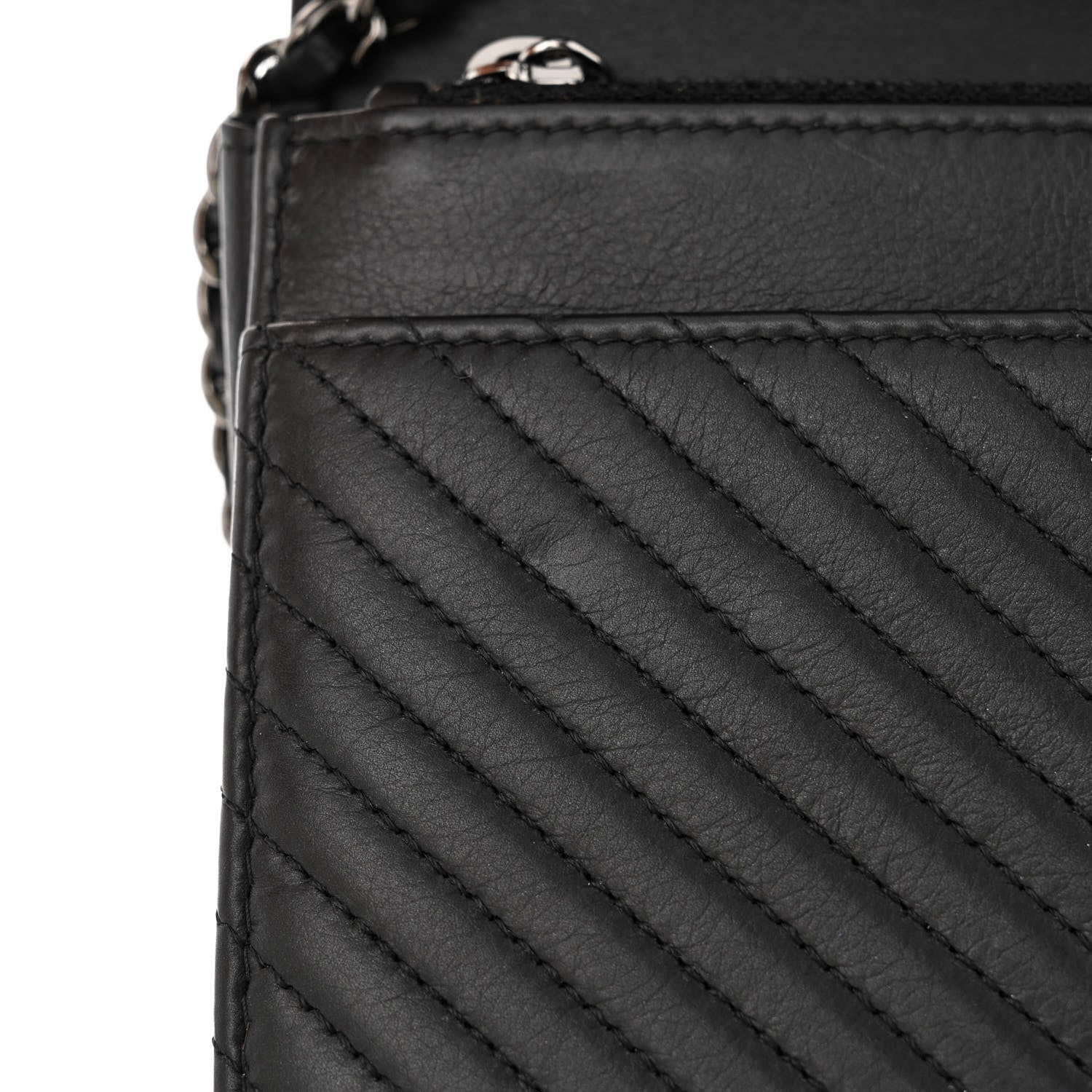 Chanel Calfskin Chevron Quilted Boy Wallet On Chain WOC Black 12 of 15