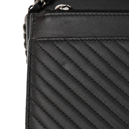 Chanel Calfskin Chevron Quilted Boy Wallet On Chain WOC Black 12 of 15