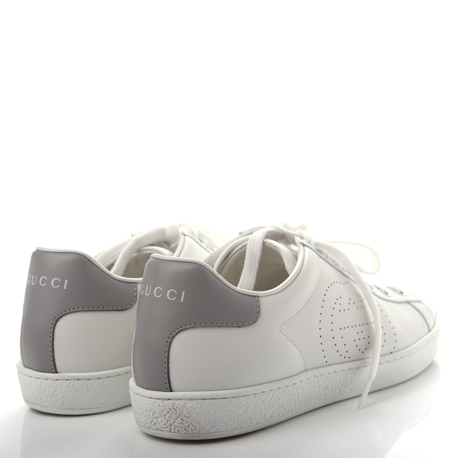 Gucci Calfskin Interlocking G Perforated Womens Ace Sneakers 39 White Grey Sky 4 of 11