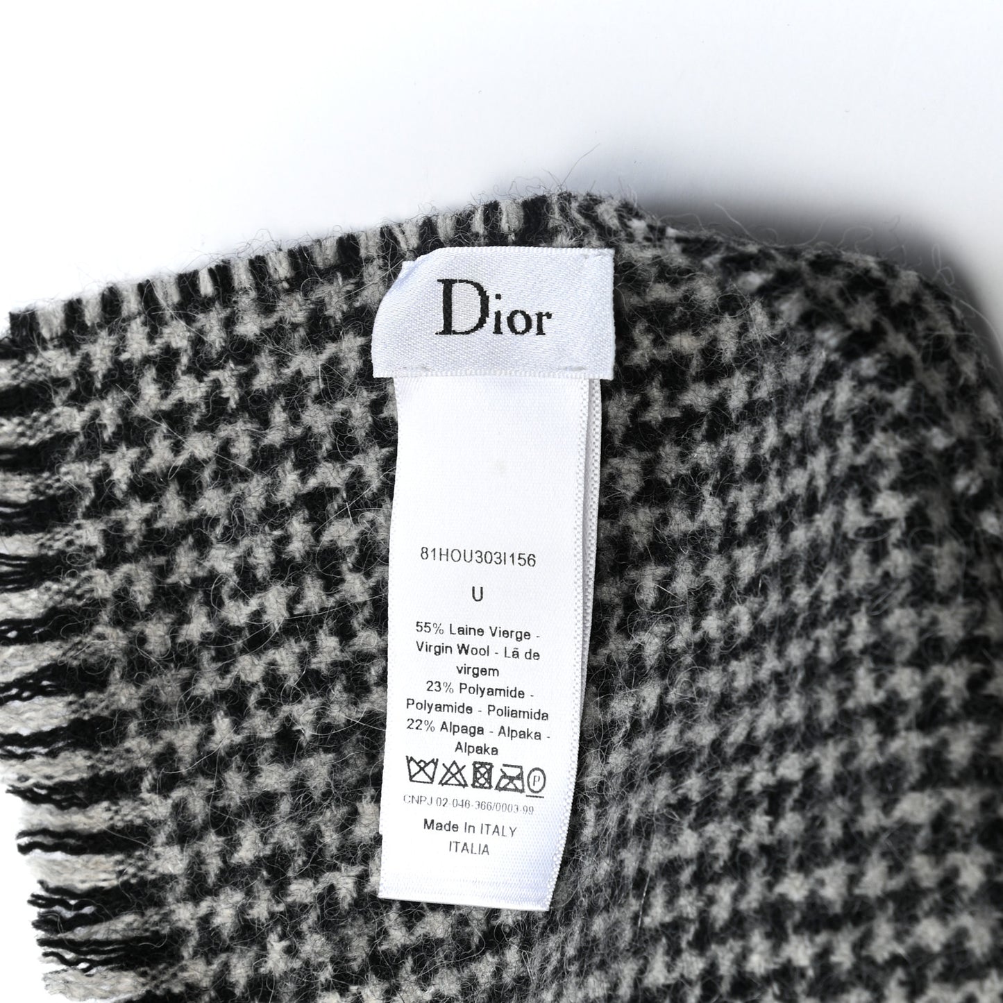 Wool Silk Houndstooth Fringe Scarf Beige Black