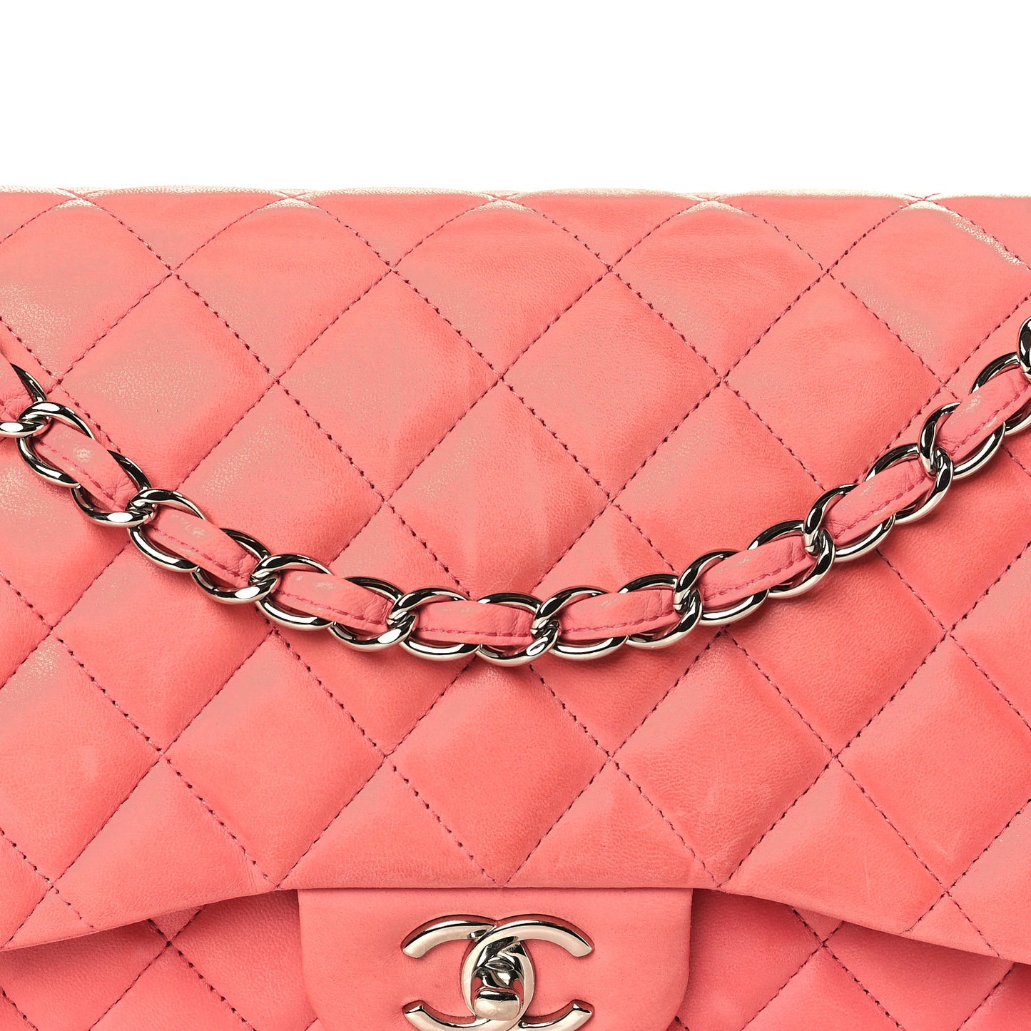 Lambskin Quilted Jumbo Double Flap Pink