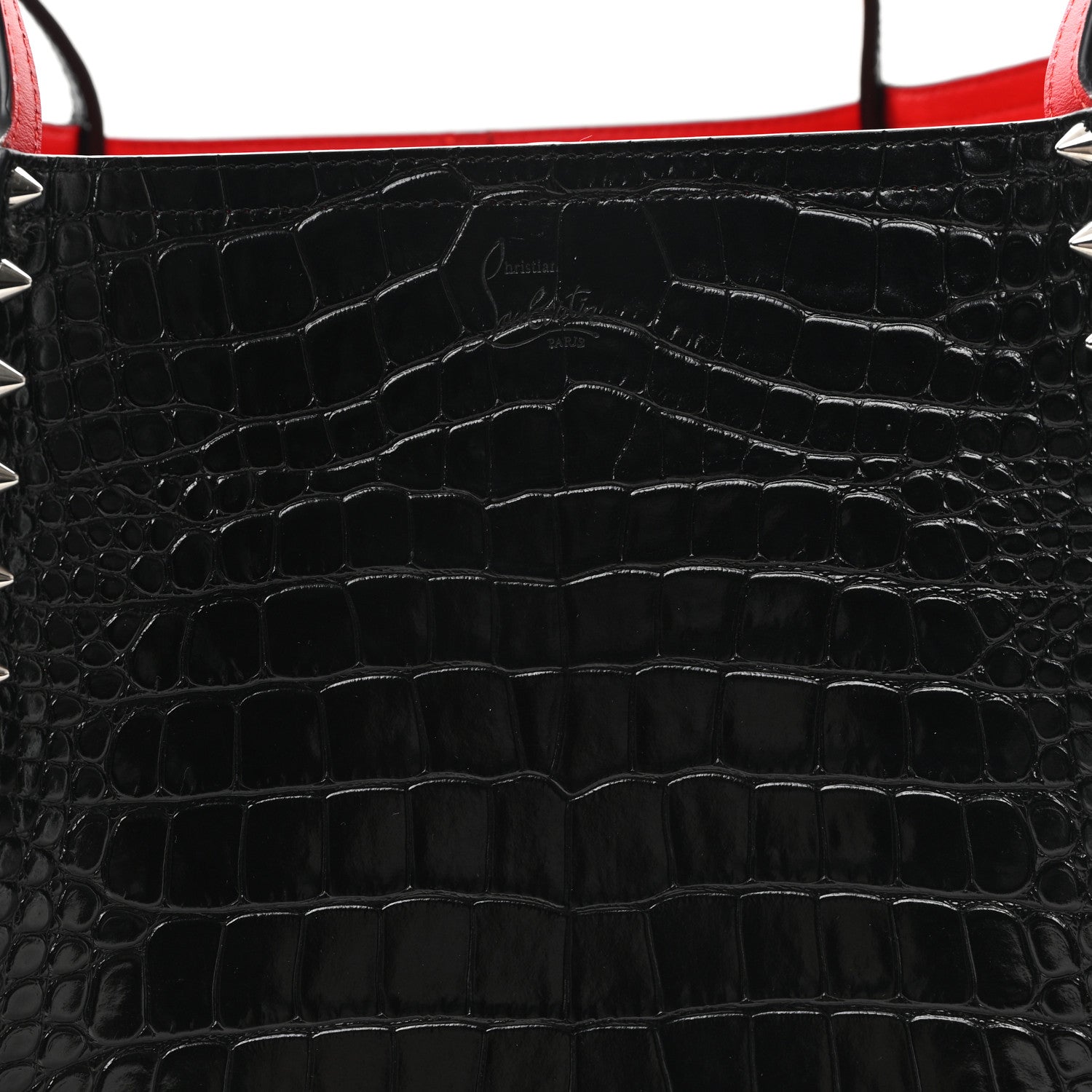 Christian Louboutin Calfskin Crocodile Embossed Spikes Large Cabarock Black 7 of 10