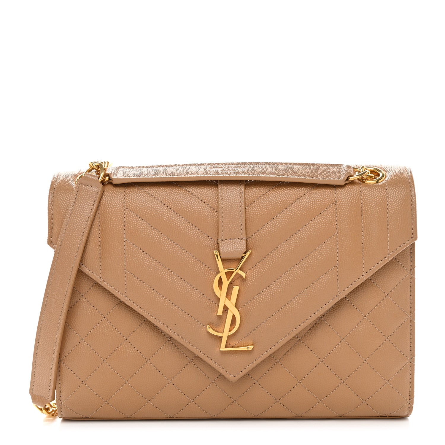 Saint Laurent Grain De Poudre Textured Mixed Matelasse Medium Triquilt Monogram Satchel Dark Cork 1 of 11