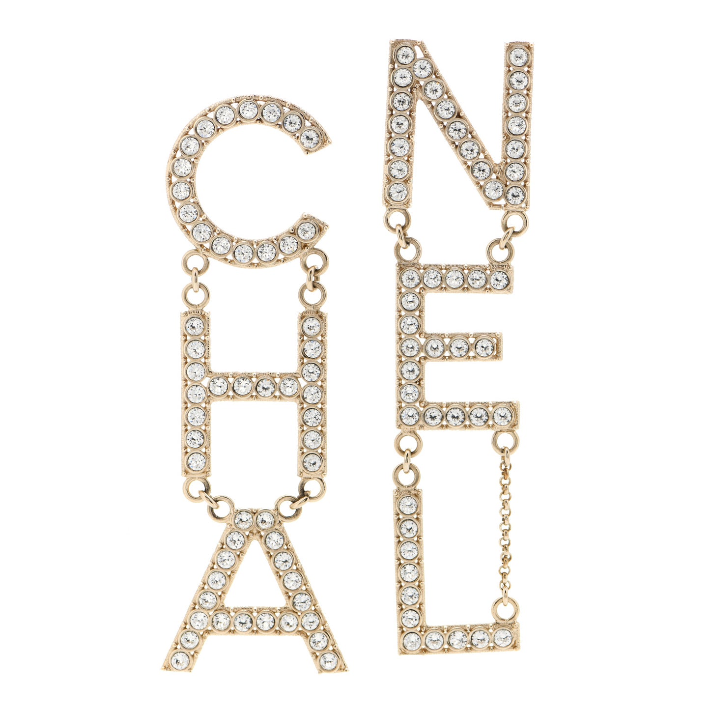 Crystal Cha-Nel Logo Drop Earrings Gold