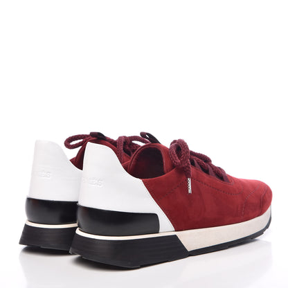 Hermes Velvet Goatskin Calfskin Womens Miles Sneakers 39.5 Carmin Blanc 4 of 15