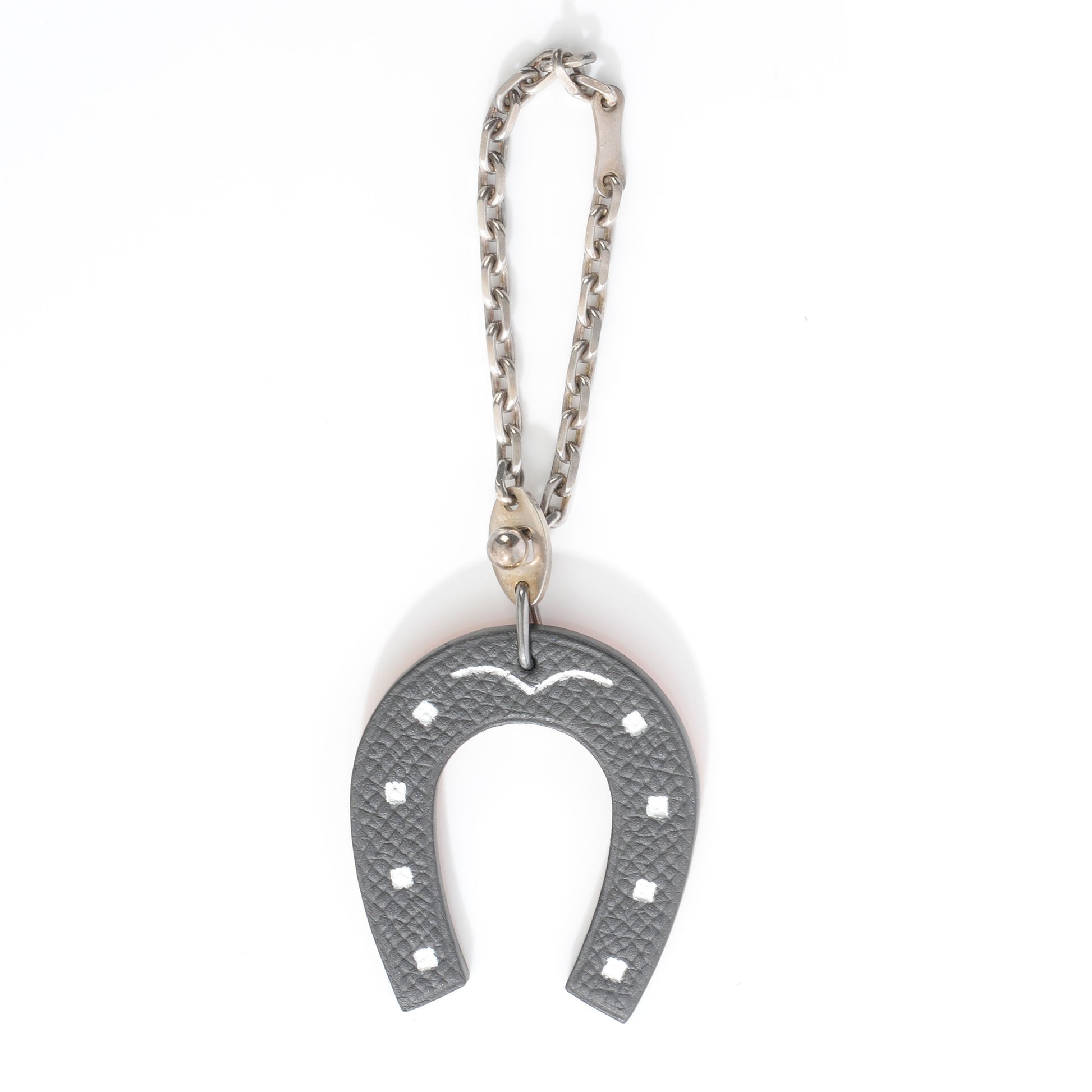 Hermes Epsom Lucky Horseshoe Key Ring Graphite and Orange 3 of 6